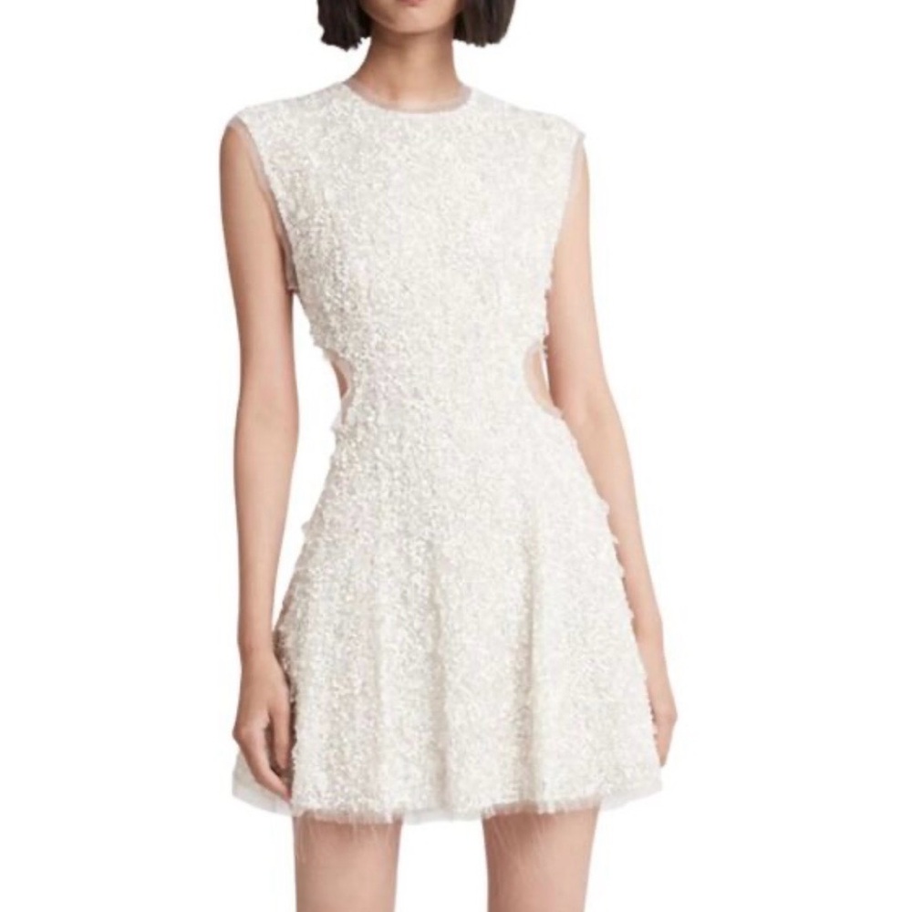 Aje Mirage Sequin-Embroidered Minidress Size 6 White Bridal Party Dress